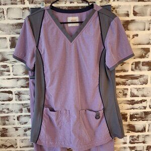 Scrubstar Medium Scrub Set Short Sleeve Shirt Pants Light Purple Active Nursing